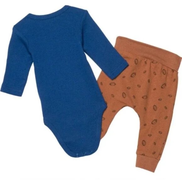 RAE DUNN 4PC 6-9 MO Sunday Funday Football Onesie PJ Bottoms Hat Gift Bag NWT - Picture 8 of 8